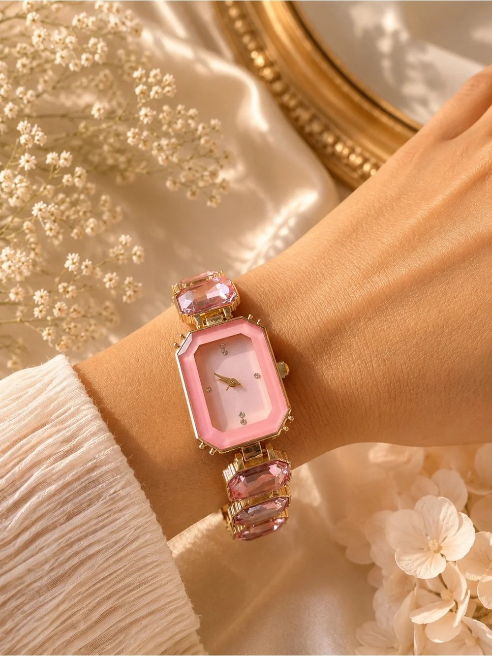 Pink Crystal Bracelet Watch Luxury Glam Timepiece - Picture 4 of 4